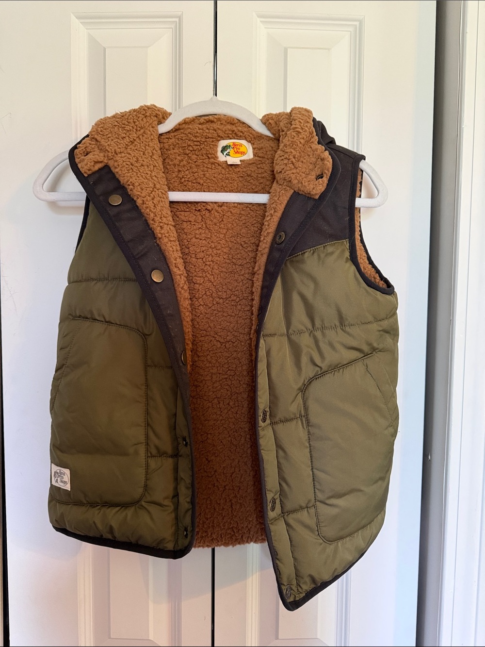 Bass Pro Shops Olive Green and Brown Sherpa-Lined Kids Vest